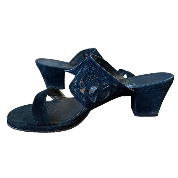 FERRAGAMO Black suede double strap slide on sandals Size 7 - Picture 4 of 8